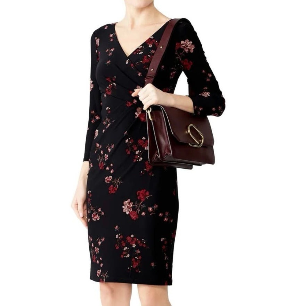 NWT LAUREN RALPH LAUREN Cleora Floral Faux Wrap Dress V Neck - Sz 10